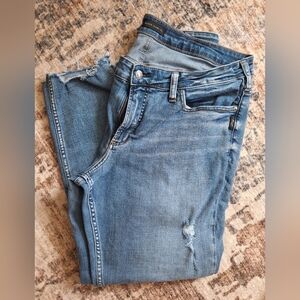 Silver Distressed Boyfriend Jeans. Sz 18/27